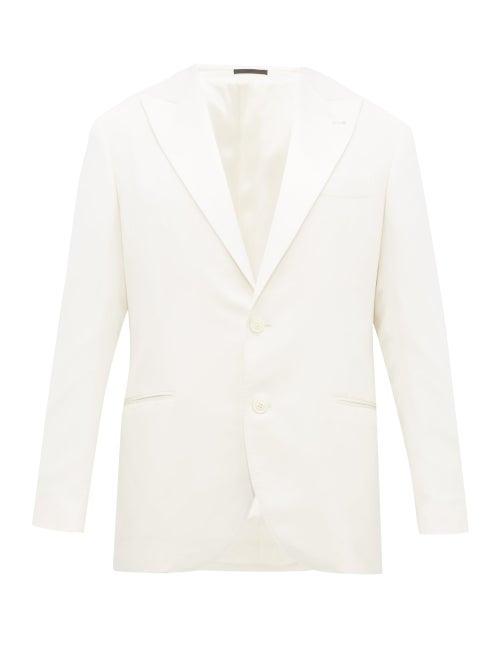 Matchesfashion.com Brunello Cucinelli - Single Breasted Silk Twill Smoking Jacket - Mens - White