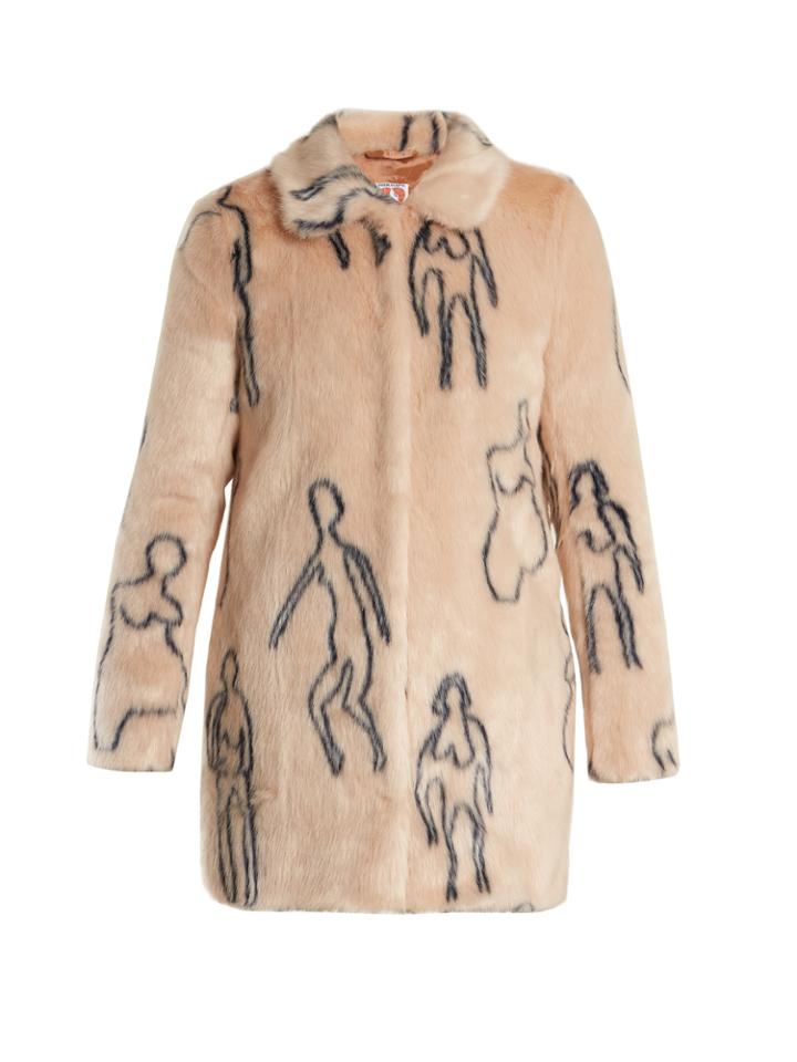Shrimps Helga Nude Doodles-print Faux-fur Coat