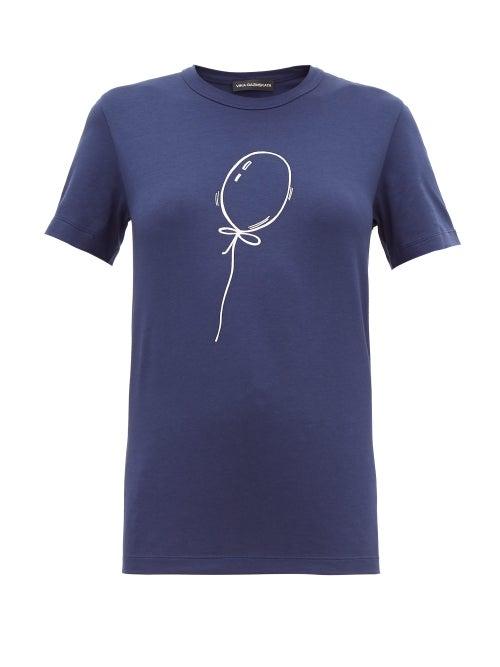 Matchesfashion.com Vika Gazinskaya - Balloon Print Cotton Blend T Shirt - Womens - Navy White
