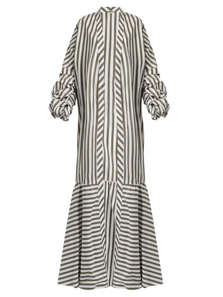 Johanna Ortiz Ruched-sleeve Striped Stretch-cotton Coat