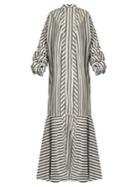 Johanna Ortiz Ruched-sleeve Striped Stretch-cotton Coat
