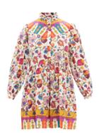 La Doublej - Shorty Maple-print Silk Dress - Womens - White Print