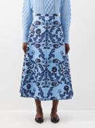 Emilia Wickstead - Hallie Printed Faille Midi Skirt - Womens - Blue Print