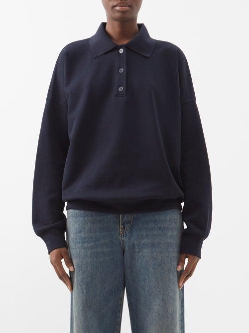 The Row - Corzas Cotton-terry Polo Sweatshirt - Womens - Navy