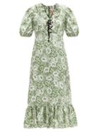 Matchesfashion.com Shrimps - Oakley Floral-print Silk-twill Midi Dress - Womens - Green