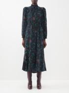 Cefinn - Zahra Floral-print Silk-crepe De Chine Midi Dress - Womens - Black Print