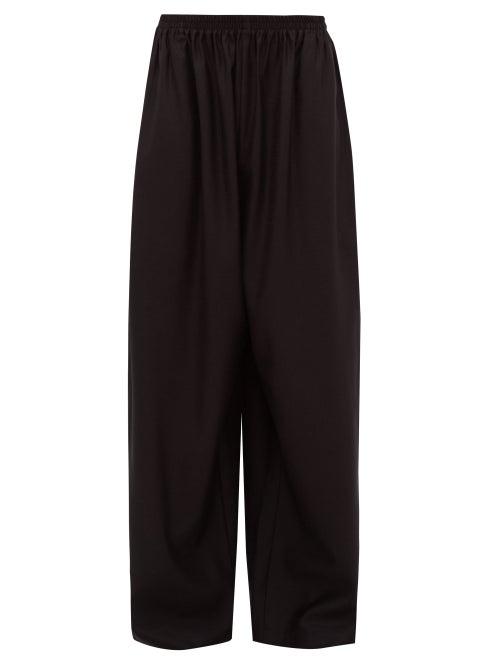 Matchesfashion.com Eskandar - Elasticated Wool Blend Jacquard Wide Leg Trousers - Womens - Navy