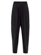 Matchesfashion.com Eskandar - Elasticated Wool Blend Jacquard Wide Leg Trousers - Womens - Navy