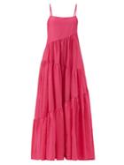 Matchesfashion.com Matteau - The Asymmetric Tiered Cotton-blend Maxi Dress - Womens - Fuchsia