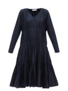 Ladies Beachwear Merlette - Ophelia Shirred Cotton-poplin Midi Dress - Womens - Navy