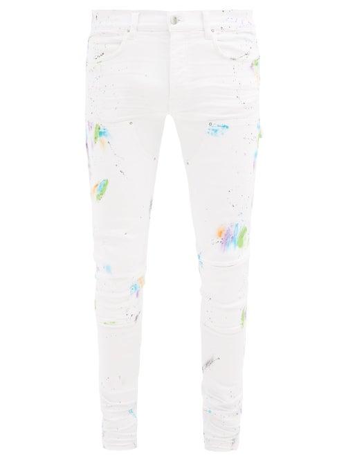 Matchesfashion.com Amiri - Paint Splatter Cotton-blend Skinny Jeans - Mens - White