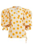 Matchesfashion.com Rhode Resort - Valentina Floral Print Cotton Wrap Blouse - Womens - Ivory Multi