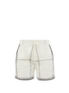 Emporio Sirenuse - Kantha-embroidered Linen-voile Shorts - Womens - White Black
