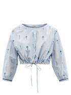 Matchesfashion.com Le Sirenuse, Positano - Jinny Hand-embroidered Cotton Cropped Top - Womens - Light Blue