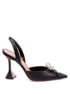 Ladies Shoes Amina Muaddi - Rosie Crystal-buckle Satin Slingback Pumps - Womens - Black