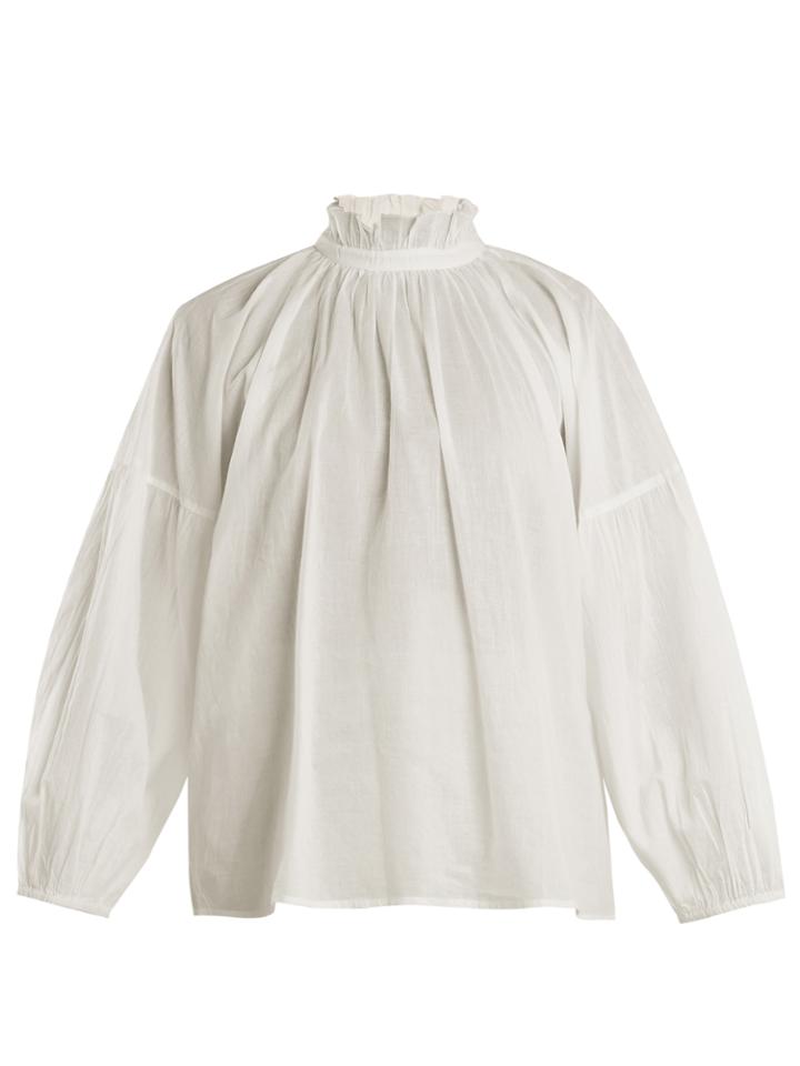 Apiece Apart Ruffle-trimmed Neck Cotton Blouse