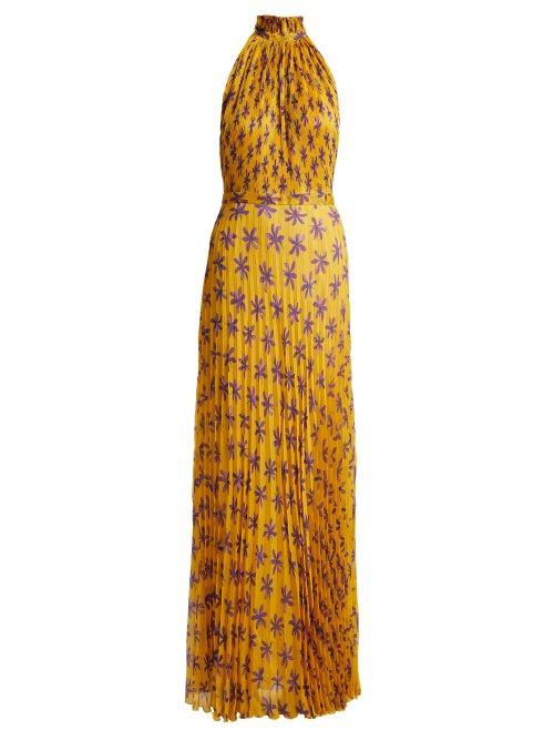 Matchesfashion.com Raquel Diniz - Giovanna Floral Print Silk Gown - Womens - Yellow Print