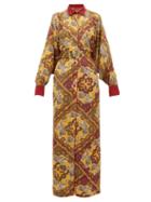 Matchesfashion.com F.r.s - For Restless Sleepers - Febo Tiger Print Belted Satin Cloqu Shirtdress - Womens - Yellow Multi