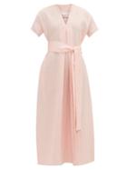 Matchesfashion.com Lisa Marie Fernandez - Rosetta V-neck Belted Linen Maxi Dress - Womens - Pink