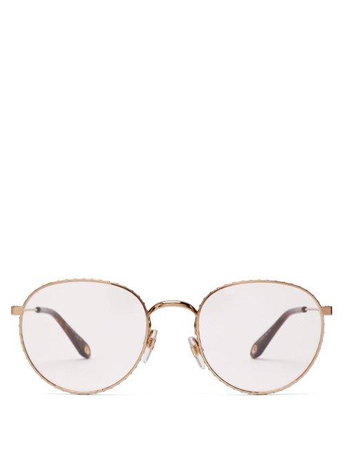 Matchesfashion.com Givenchy - Rivet Effect Round Metal Glasses - Womens - Gold