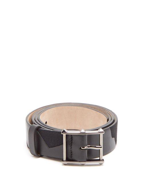 Matchesfashion.com Valentino - Studded Buckle Leather Camo Belt - Mens - Black