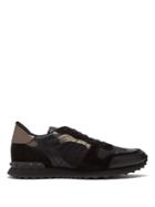 Valentino Rockstud Runner Camo Leather And Canvas Trainers