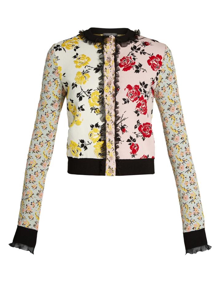 Alexander Mcqueen Floral-jacquard Patchwork-knit Cardigan
