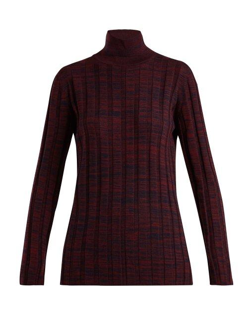 Matchesfashion.com Marni - High Neck Ribbed Melange Wool Sweater - Womens - Burgundy Multi
