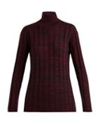 Matchesfashion.com Marni - High Neck Ribbed Melange Wool Sweater - Womens - Burgundy Multi