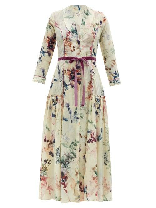 Matchesfashion.com Galanthya - Europa Floral-print Cotton Robe Dress - Womens - Cream Print