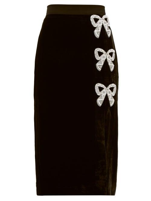 Matchesfashion.com Saloni - Kirsten Bow Embellished Velvet Pencil Skirt - Womens - Black Multi