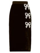 Matchesfashion.com Saloni - Kirsten Bow Embellished Velvet Pencil Skirt - Womens - Black Multi