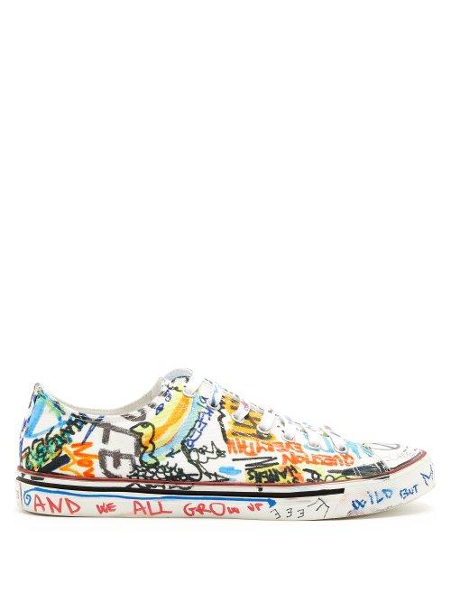 Matchesfashion.com Vetements - Graffiti Print Low Top Leather Trainers - Mens - White