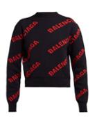 Matchesfashion.com Balenciaga - Logo Intarsia Wool Blend Sweater - Womens - Navy Multi