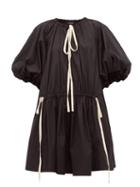 Matchesfashion.com Lee Mathews - Elsie Puff Sleeve Cotton Blend Dress - Womens - Black