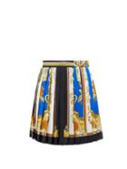 Ladies Rtw Versace - Baroque-print Pleated Silk-twill Mini Skirt - Womens - Blue Multi