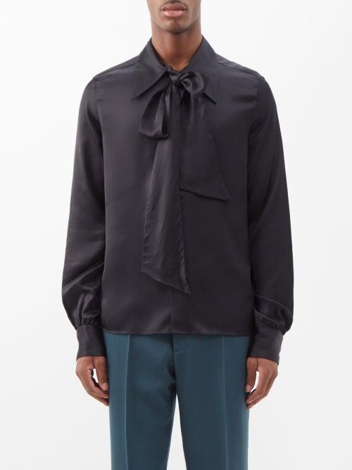 Mm6 Maison Margiela - Neck-tie Satin Shirt - Mens - Black