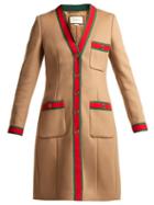 Matchesfashion.com Gucci - Web Stripe Wool Coat - Womens - Brown