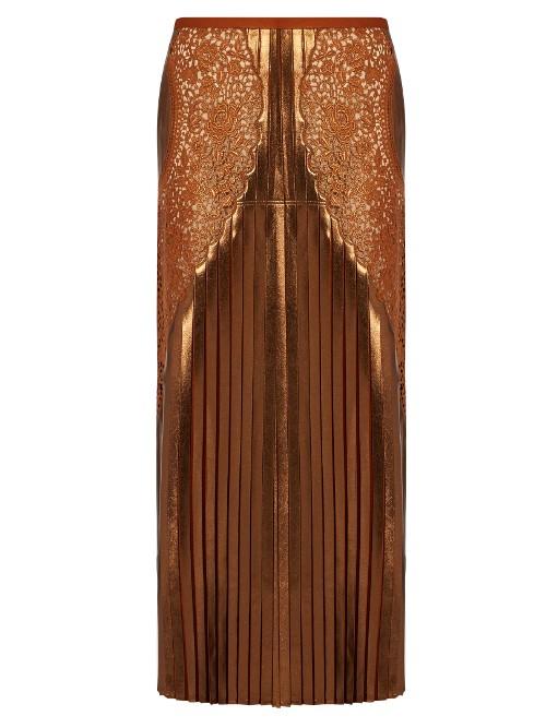 Stella Mccartney Lace-panel Pleated Lam Midi Skirt