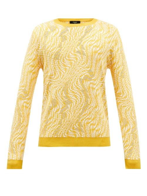Fendi - Ff Vertigo-jacquard Knitted Sweater - Mens - Yellow