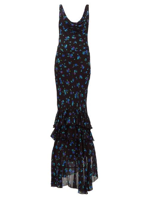 Matchesfashion.com Rat & Boa - Santiago Floral-print Ruffled-hem Chiffon Dress - Womens - Black Multi