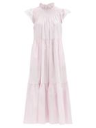Matchesfashion.com Sea - Marlene Shirred-yoke Cotton-blend Poplin Dress - Womens - Light Pink