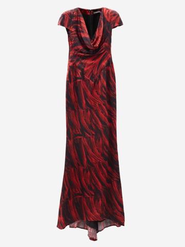 Reluxe - Alexander Mcqueen 2009 Feather-print Silk Gown - Womens - Black Red