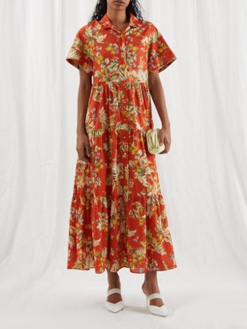 Erdem - Vacation Helena Floral-print Voile Maxi Dress - Womens - Red Multi