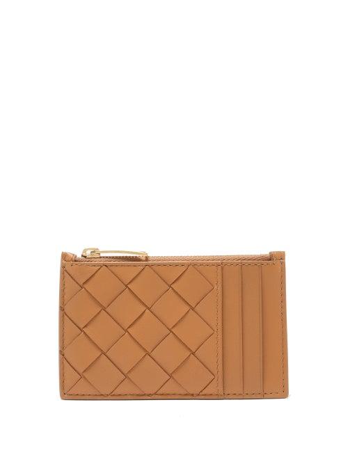 Bottega Veneta - Zipped Intrecciato-leather Cardholder - Womens - Tan