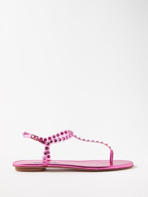 Aquazzura - Tequila Crystal-embellished Leather Sandals - Womens - Pink