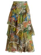 Matchesfashion.com Peter Pilotto - Asymmetric Floral Print Silk Georgette Skirt - Womens - Green Print