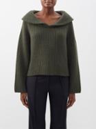 Khaite - Raisa Shawl Collar Cashmere Sweater - Womens - Khaki