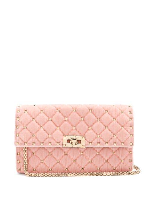 Matchesfashion.com Valentino - Rockstud Spike Quilted Velvet Clutch - Womens - Light Pink