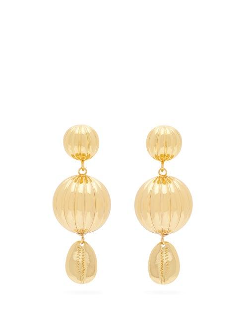 Matchesfashion.com Rebecca De Ravenel - Be Charmed Gold Plated Drop Clip Earrings - Womens - Gold